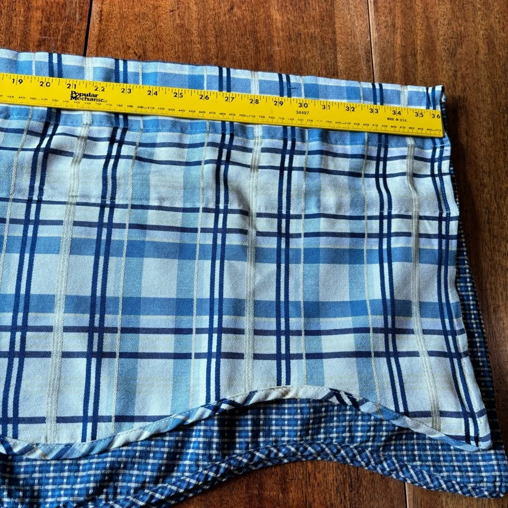 VTG Williamsburg Double Layered Scalloped Plaid Valance Blue Cream 72
